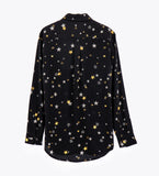 Leez Silk Shirt Bronzing Star Print Black