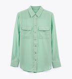 LEEZ Women Mulberry Silk Shirt Mint Green