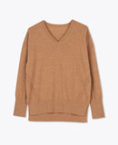 LEEZ Women Cashmere V-Neck Sweater - Camel