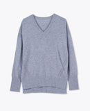 LEEZ Women Cashmere V-Neck Sweater - Light Grey