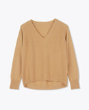 LEEZ Women Merino Wool V-Neck Sweater - Camel