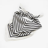 LEEZ Black & White Stripe Print Square Silk Scarf