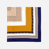 LEEZ Ceylon Yellow & Blue Print Square Silk Scarf